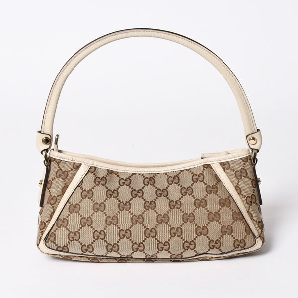 極美品 GUCCI グッチ アビー ワンショルダーバッグ 130939 GGキャンバス レザー ベージュ アイボリー ゴールド金具 中古 4a006507