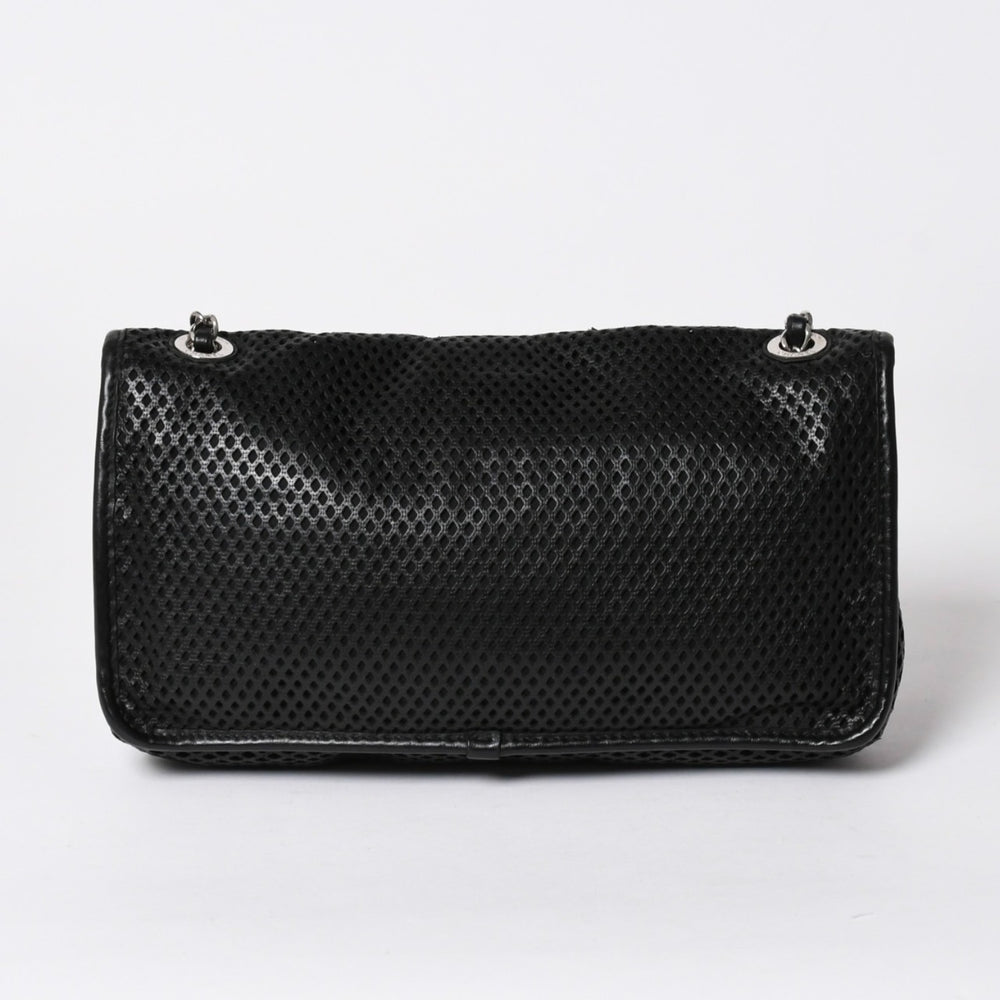 極美品 CHANEL シャネル フレンチリビエラ パンチング Sフラップ Sチェーンチェーンショルダーバッグ ブラック カーフ ココマーク シルバー金具 シリアル不鮮明 中古 4a006451