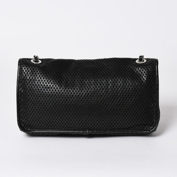 極美品 CHANEL シャネル フレンチリビエラ パンチング Sフラップ Sチェーンチェーンショルダーバッグ ブラック カーフ ココマーク シルバー金具 シリアル不鮮明 中古 4a006451