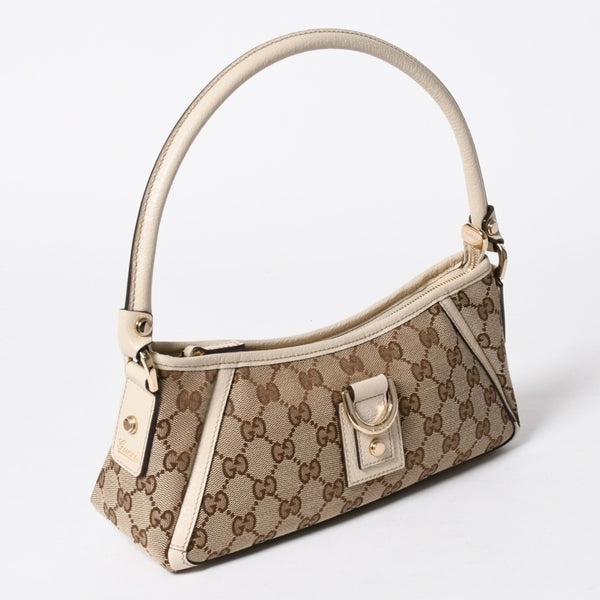 極美品 GUCCI グッチ アビー ワンショルダーバッグ 130939 GGキャンバス レザー ベージュ アイボリー ゴールド金具 中古 4a006507