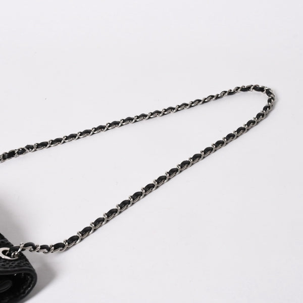 極美品 CHANEL シャネル フレンチリビエラ パンチング Sフラップ Sチェーンチェーンショルダーバッグ ブラック カーフ ココマーク シルバー金具 シリアル不鮮明 中古 4a006451