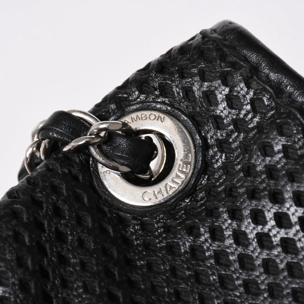 極美品 CHANEL シャネル フレンチリビエラ パンチング Sフラップ Sチェーンチェーンショルダーバッグ ブラック カーフ ココマーク シルバー金具 シリアル不鮮明 中古 4a006451