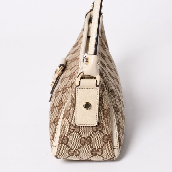 極美品 GUCCI グッチ アビー ワンショルダーバッグ 130939 GGキャンバス レザー ベージュ アイボリー ゴールド金具 中古 4a006507