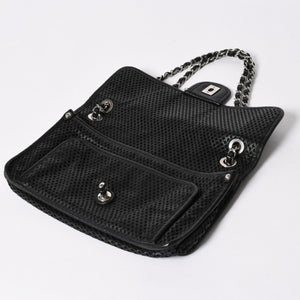 極美品 CHANEL シャネル フレンチリビエラ パンチング Sフラップ Sチェーンチェーンショルダーバッグ ブラック カーフ ココマーク シルバー金具 シリアル不鮮明 中古 4a006451