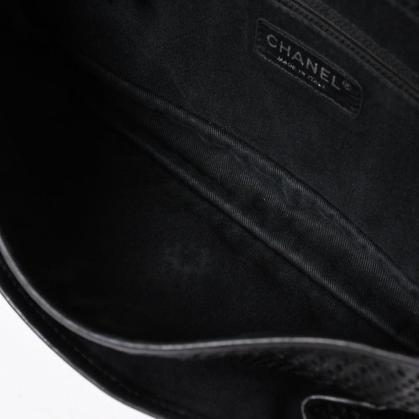 極美品 CHANEL シャネル フレンチリビエラ パンチング Sフラップ Sチェーンチェーンショルダーバッグ ブラック カーフ ココマーク シルバー金具 シリアル不鮮明 中古 4a006451