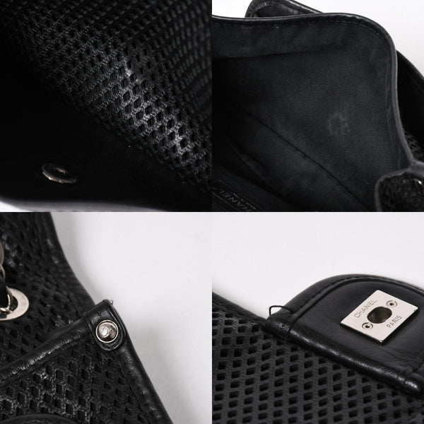 極美品 CHANEL シャネル フレンチリビエラ パンチング Sフラップ Sチェーンチェーンショルダーバッグ ブラック カーフ ココマーク シルバー金具 シリアル不鮮明 中古 4a006451