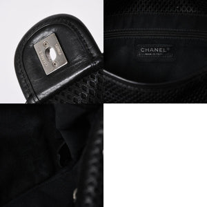 極美品 CHANEL シャネル フレンチリビエラ パンチング Sフラップ Sチェーンチェーンショルダーバッグ ブラック カーフ ココマーク シルバー金具 シリアル不鮮明 中古 4a006451