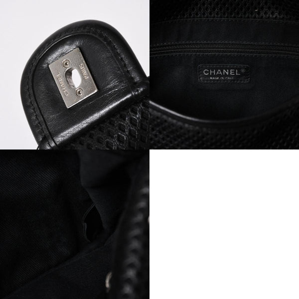 極美品 CHANEL シャネル フレンチリビエラ パンチング Sフラップ Sチェーンチェーンショルダーバッグ ブラック カーフ ココマーク シルバー金具 シリアル不鮮明 中古 4a006451