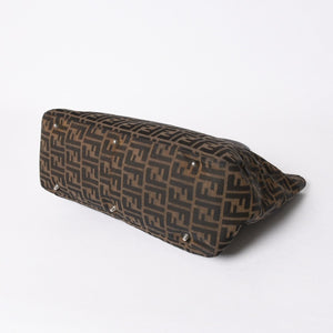 FENDI フェンディ ハンドバッグ トートバッグ ズッカ柄 キャンバス レザー ブラウン シルバー金具 美品 中古 4a006513