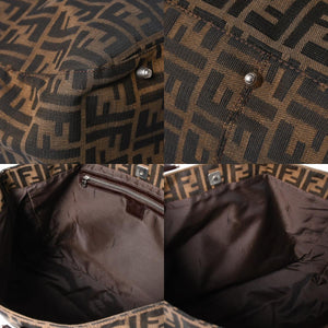 FENDI フェンディ ハンドバッグ トートバッグ ズッカ柄 キャンバス レザー ブラウン シルバー金具 美品 中古 4a006513