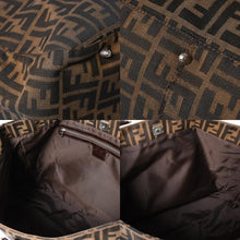 Load the image into the gallery viewer. FENDI フェンディ ハンドバッグ トートバッグ ズッカ柄 キャンバス レザー ブラウン シルバー金具 美品 中古 4a006513