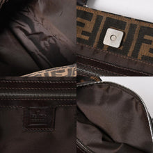 Load the image into the gallery viewer. FENDI フェンディ ハンドバッグ トートバッグ ズッカ柄 キャンバス レザー ブラウン シルバー金具 美品 中古 4a006513