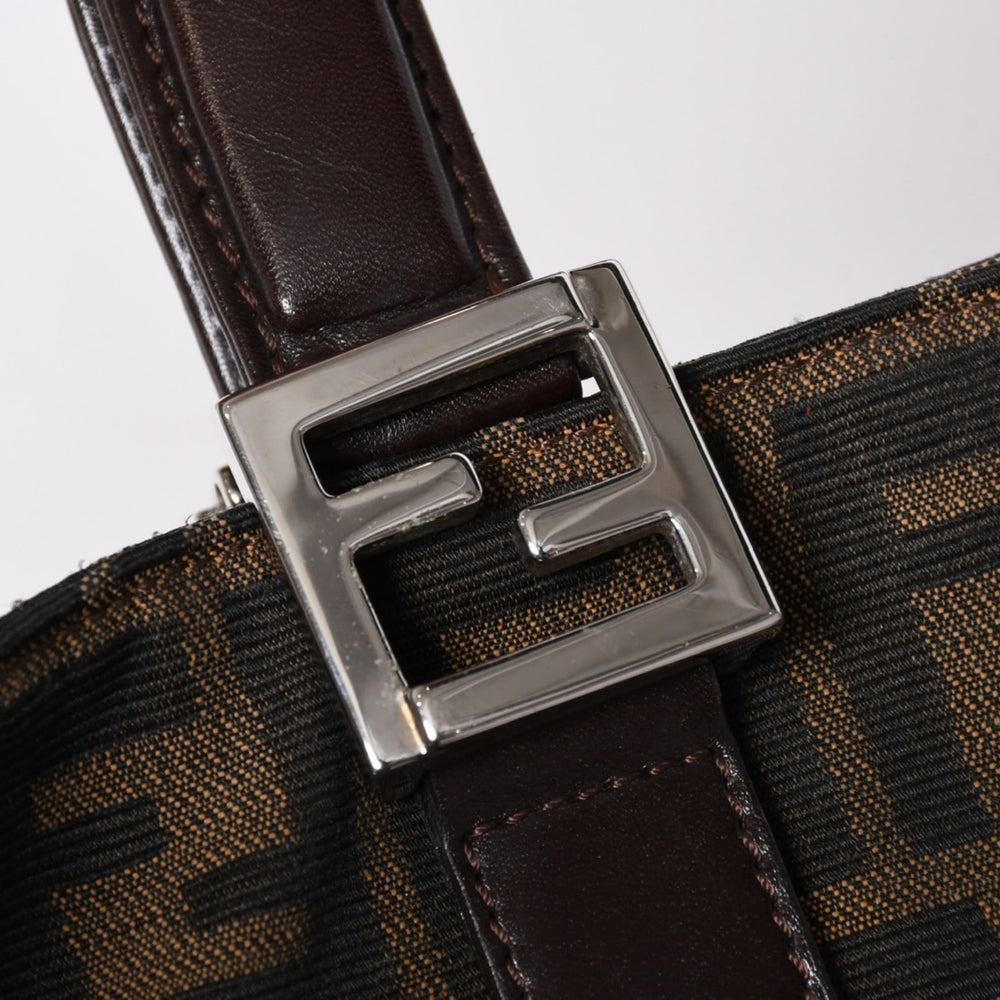 FENDI フェンディ ハンドバッグ トートバッグ ズッカ柄 キャンバス レザー ブラウン シルバー金具 美品 中古 4a006513