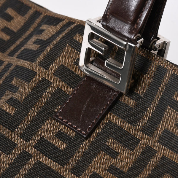 FENDI フェンディ ハンドバッグ トートバッグ ズッカ柄 キャンバス レザー ブラウン シルバー金具 美品 中古 4a006513