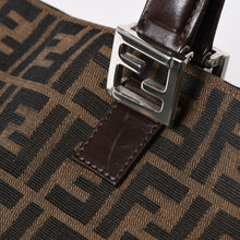Load the image into the gallery viewer. FENDI フェンディ ハンドバッグ トートバッグ ズッカ柄 キャンバス レザー ブラウン シルバー金具 美品 中古 4a006513