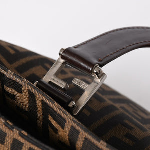 FENDI フェンディ ハンドバッグ トートバッグ ズッカ柄 キャンバス レザー ブラウン シルバー金具 美品 中古 4a006513