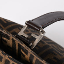Load the image into the gallery viewer. FENDI フェンディ ハンドバッグ トートバッグ ズッカ柄 キャンバス レザー ブラウン シルバー金具 美品 中古 4a006513