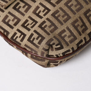 極美品 FENDI フェンディ ズッキーノ ショルダーバッグ 8BT075 キャンバス レザー ベージュ ブラウン ゴールド金具 中古 4a006515