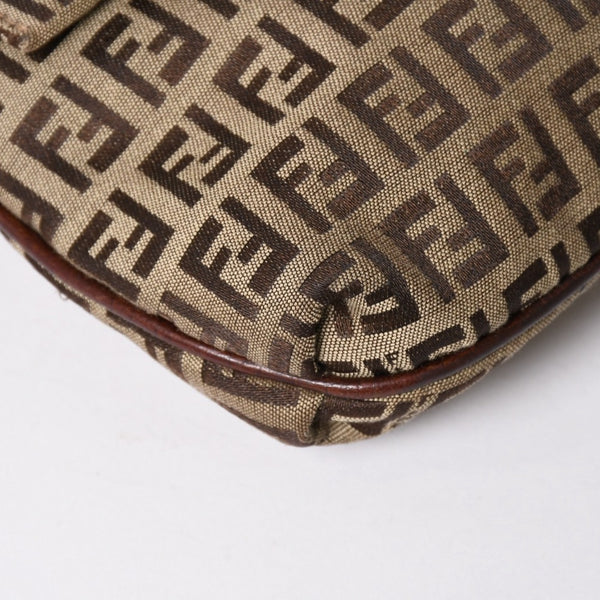 極美品 FENDI フェンディ ズッキーノ ショルダーバッグ 8BT075 キャンバス レザー ベージュ ブラウン ゴールド金具 中古 4a006515