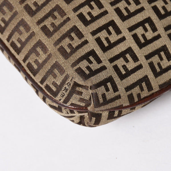 極美品 FENDI フェンディ ズッキーノ ショルダーバッグ 8BT075 キャンバス レザー ベージュ ブラウン ゴールド金具 中古 4a006515