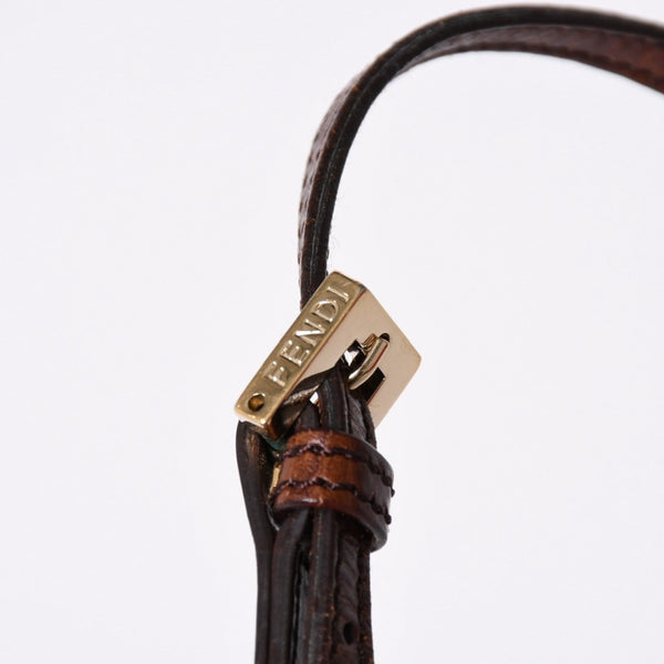 極美品 FENDI フェンディ ズッキーノ ショルダーバッグ 8BT075 キャンバス レザー ベージュ ブラウン ゴールド金具 中古 4a006515