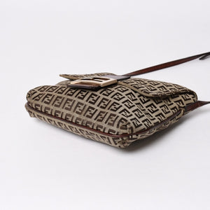 極美品 FENDI フェンディ ズッキーノ ショルダーバッグ 8BT075 キャンバス レザー ベージュ ブラウン ゴールド金具 中古 4a006515