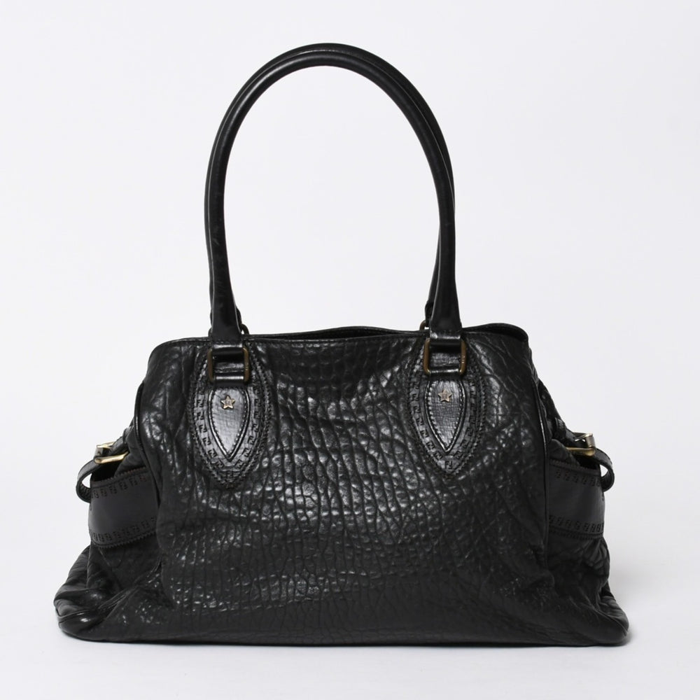 極美品 FENDI フェンディ エトニコ ハンドバッグ ズッカ FFロゴ ブラック レザー アンティークゴールド金具 中古 4a006517