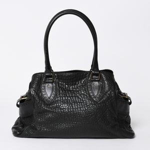 極美品 FENDI フェンディ エトニコ ハンドバッグ ズッカ FFロゴ ブラック レザー アンティークゴールド金具 中古 4a006517