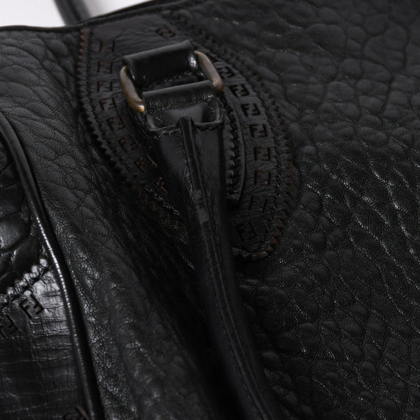 極美品 FENDI フェンディ エトニコ ハンドバッグ ズッカ FFロゴ ブラック レザー アンティークゴールド金具 中古 4a006517