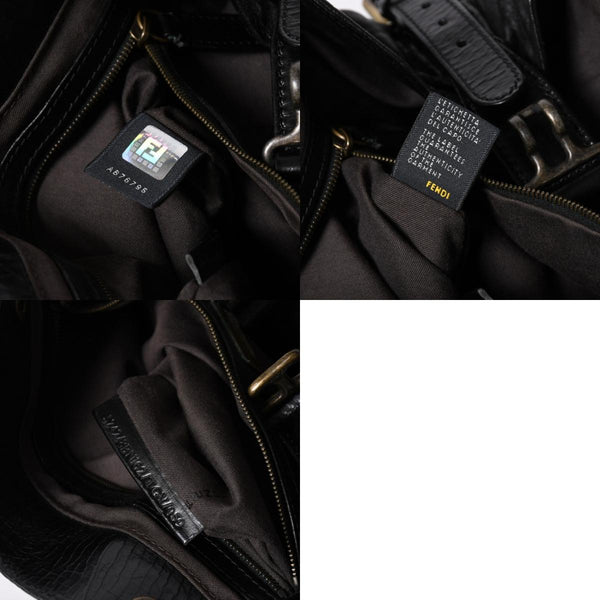 極美品 FENDI フェンディ エトニコ ハンドバッグ ズッカ FFロゴ ブラック レザー アンティークゴールド金具 中古 4a006517
