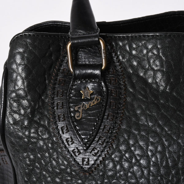 極美品 FENDI フェンディ エトニコ ハンドバッグ ズッカ FFロゴ ブラック レザー アンティークゴールド金具 中古 4a006517