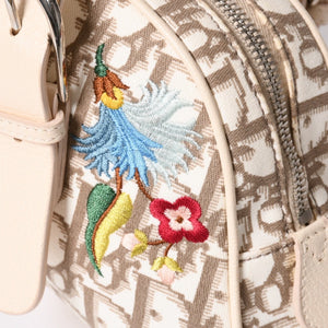 極美品 CHRISTIAN DIOR クリスチャンディオール トロッター フラワー刺繍 ミニボストンバッグ ガリアーノ期 ベージュ マルチカラー コットンキャンバス 中古 4a006397