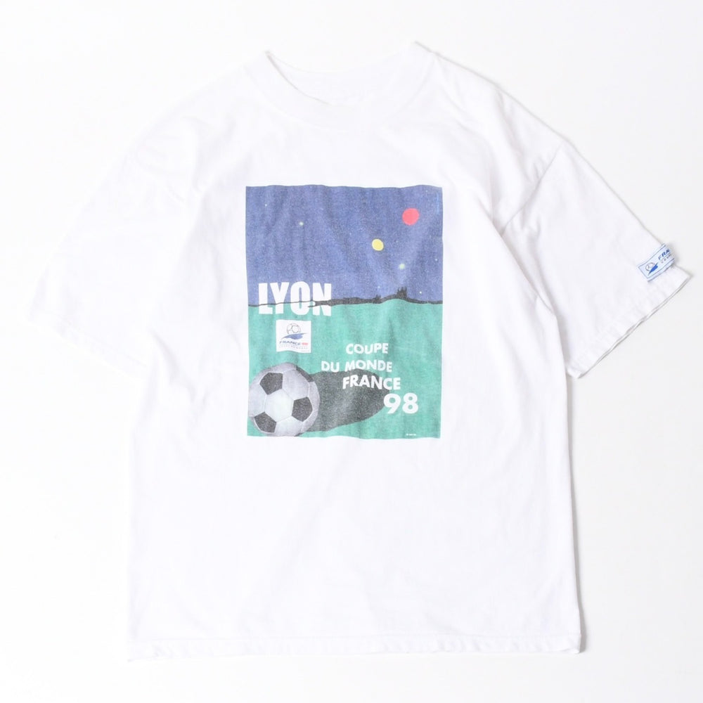 LYON リヨン 98年 フランスワールドカップ Tシャツ 半袖Tシャツ ホワイト ネイビー グリーン 美品 中古 4a006520