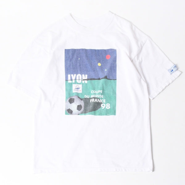 LYON リヨン 98年 フランスワールドカップ Tシャツ 半袖Tシャツ ホワイト ネイビー グリーン 美品 中古 4a006520
