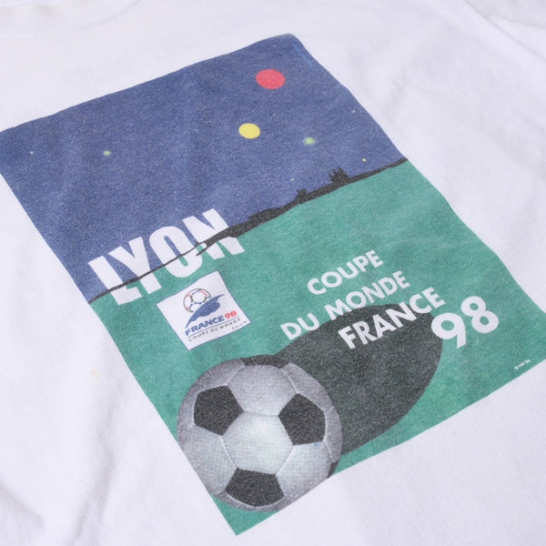 LYON リヨン 98年 フランスワールドカップ Tシャツ 半袖Tシャツ ホワイト ネイビー グリーン 美品 中古 4a006520