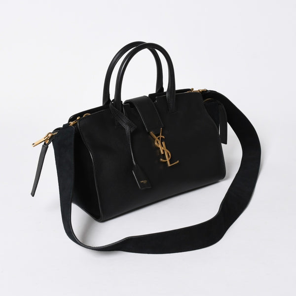 新品同様品 YVES SAINT LAURENT イヴサンローラン ベイビーカバス 2WAYバッグ ハンドバッグ ショルダーバッグ ブラック ゴールド金具 中古 4a006229