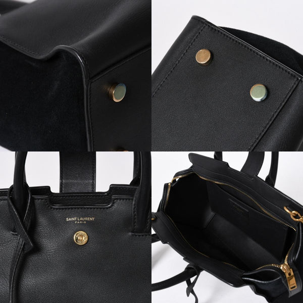 新品同様品 YVES SAINT LAURENT イヴサンローラン ベイビーカバス 2WAYバッグ ハンドバッグ ショルダーバッグ ブラック ゴールド金具 中古 4a006229