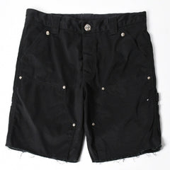 極美品 CHROME HEARTS クロムハーツ カーペンターショーツ クロスボールボタン スクロールラベル ブラック サイズ34 シルバー925 カットオフ 中古 4a006536