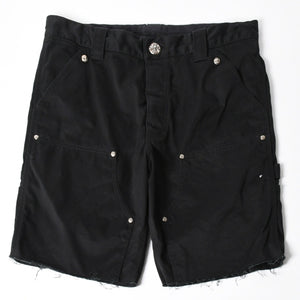 極美品 CHROME HEARTS クロムハーツ カーペンターショーツ クロスボールボタン スクロールラベル ブラック サイズ34 シルバー925 カットオフ 中古 4a006536