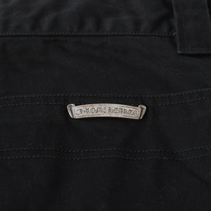 極美品 CHROME HEARTS クロムハーツ カーペンターショーツ クロスボールボタン スクロールラベル ブラック サイズ34 シルバー925 カットオフ 中古 4a006536