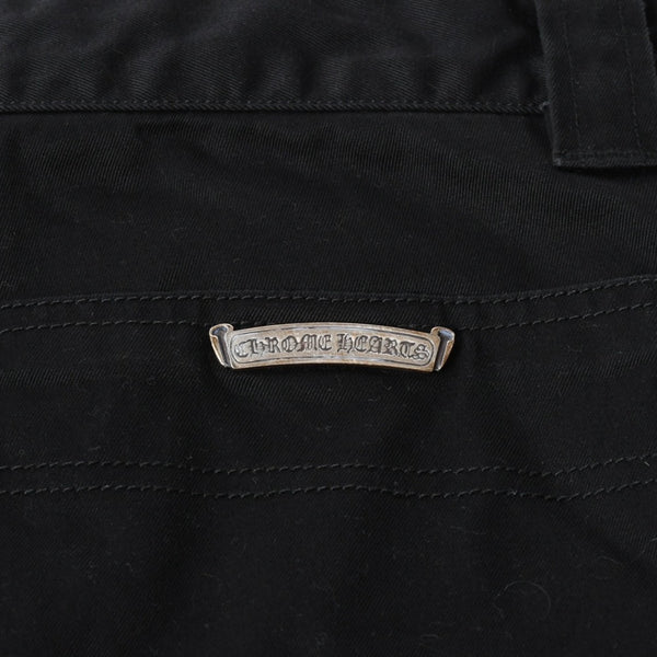 極美品 CHROME HEARTS クロムハーツ カーペンターショーツ クロスボールボタン スクロールラベル ブラック サイズ34 シルバー925 カットオフ 中古 4a006536