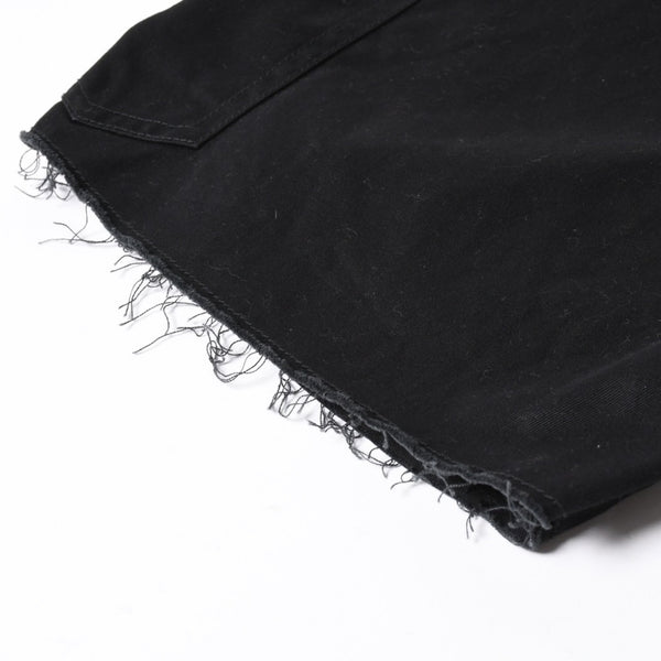 極美品 CHROME HEARTS クロムハーツ カーペンターショーツ クロスボールボタン スクロールラベル ブラック サイズ34 シルバー925 カットオフ 中古 4a006536