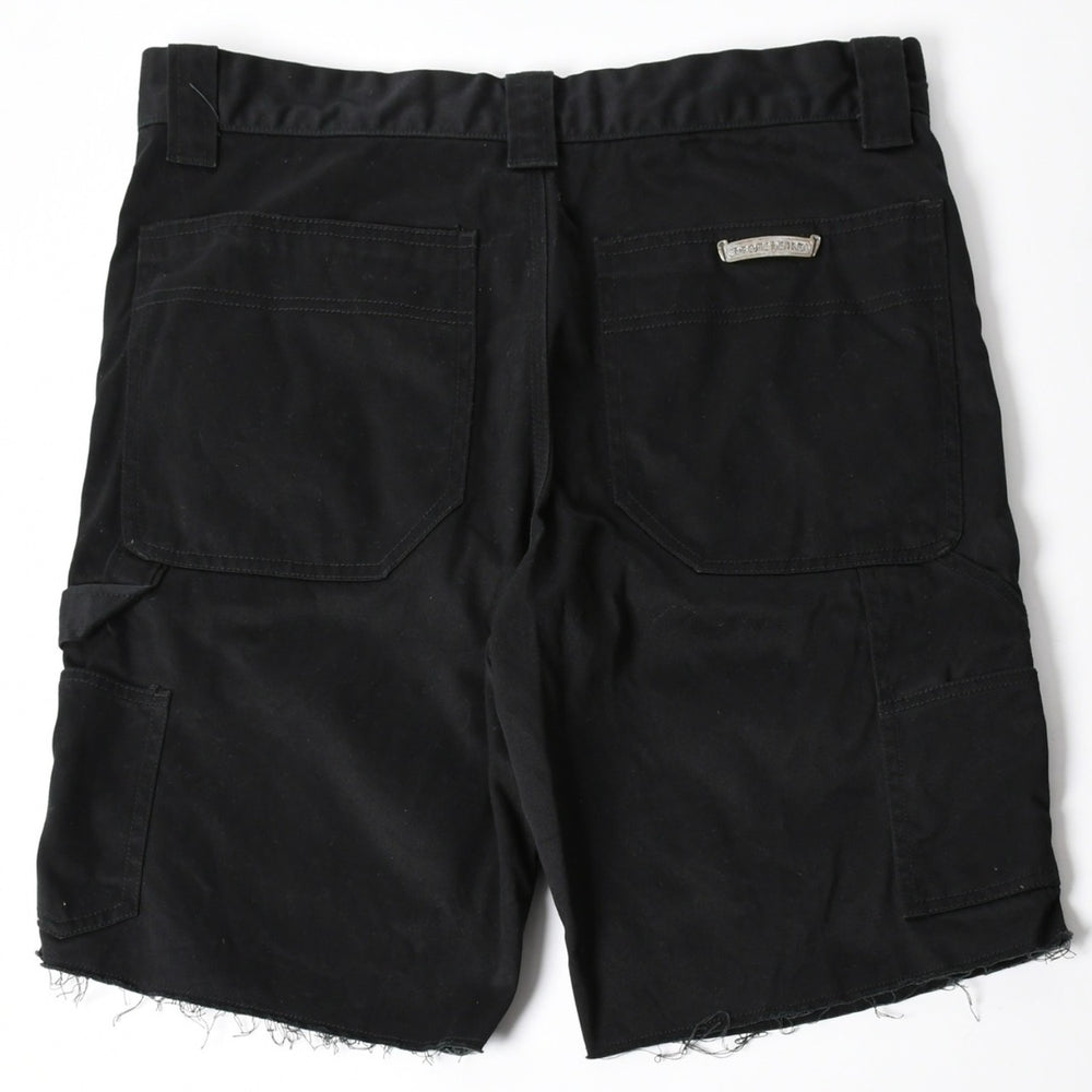 極美品 CHROME HEARTS クロムハーツ カーペンターショーツ クロスボールボタン スクロールラベル ブラック サイズ34 シルバー925 カットオフ 中古 4a006536