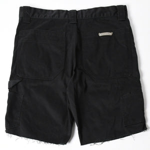 極美品 CHROME HEARTS クロムハーツ カーペンターショーツ クロスボールボタン スクロールラベル ブラック サイズ34 シルバー925 カットオフ 中古 4a006536