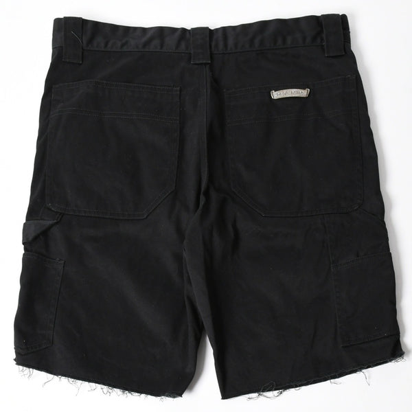 極美品 CHROME HEARTS クロムハーツ カーペンターショーツ クロスボールボタン スクロールラベル ブラック サイズ34 シルバー925 カットオフ 中古 4a006536