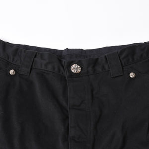 極美品 CHROME HEARTS クロムハーツ カーペンターショーツ クロスボールボタン スクロールラベル ブラック サイズ34 シルバー925 カットオフ 中古 4a006536