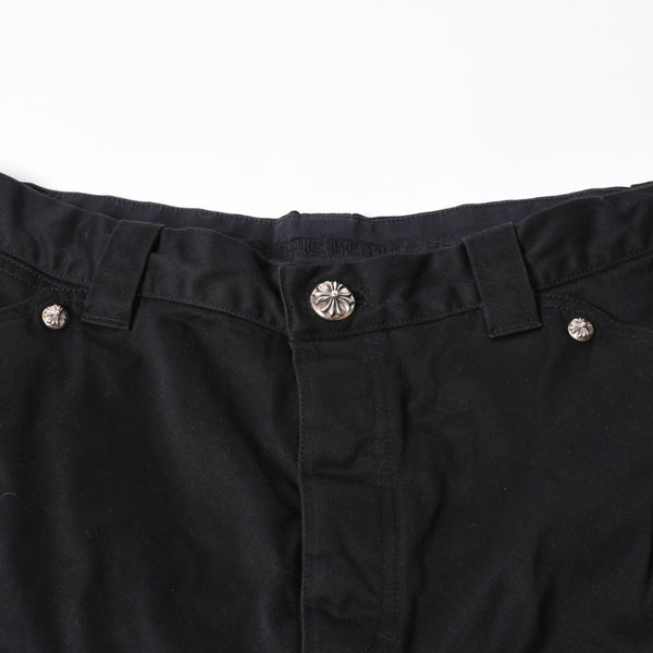 極美品 CHROME HEARTS クロムハーツ カーペンターショーツ クロスボールボタン スクロールラベル ブラック サイズ34 シルバー925 カットオフ 中古 4a006536