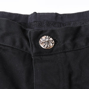 極美品 CHROME HEARTS クロムハーツ カーペンターショーツ クロスボールボタン スクロールラベル ブラック サイズ34 シルバー925 カットオフ 中古 4a006536
