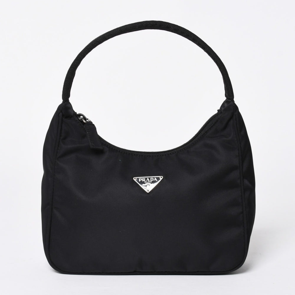 PRADA プラダ ホーボー ハンドバッグ MV515 トライアングルロゴ 三角ロゴプレート ナイロン ブラック 美品 中古 4a006506