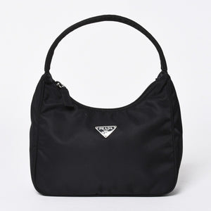 PRADA プラダ ホーボー ハンドバッグ MV515 トライアングルロゴ 三角ロゴプレート ナイロン ブラック 美品 中古 4a006506